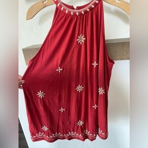 Loft| Burnt Orange Floral Embroidered Sleeveless Blouse, Very Boho•••XS